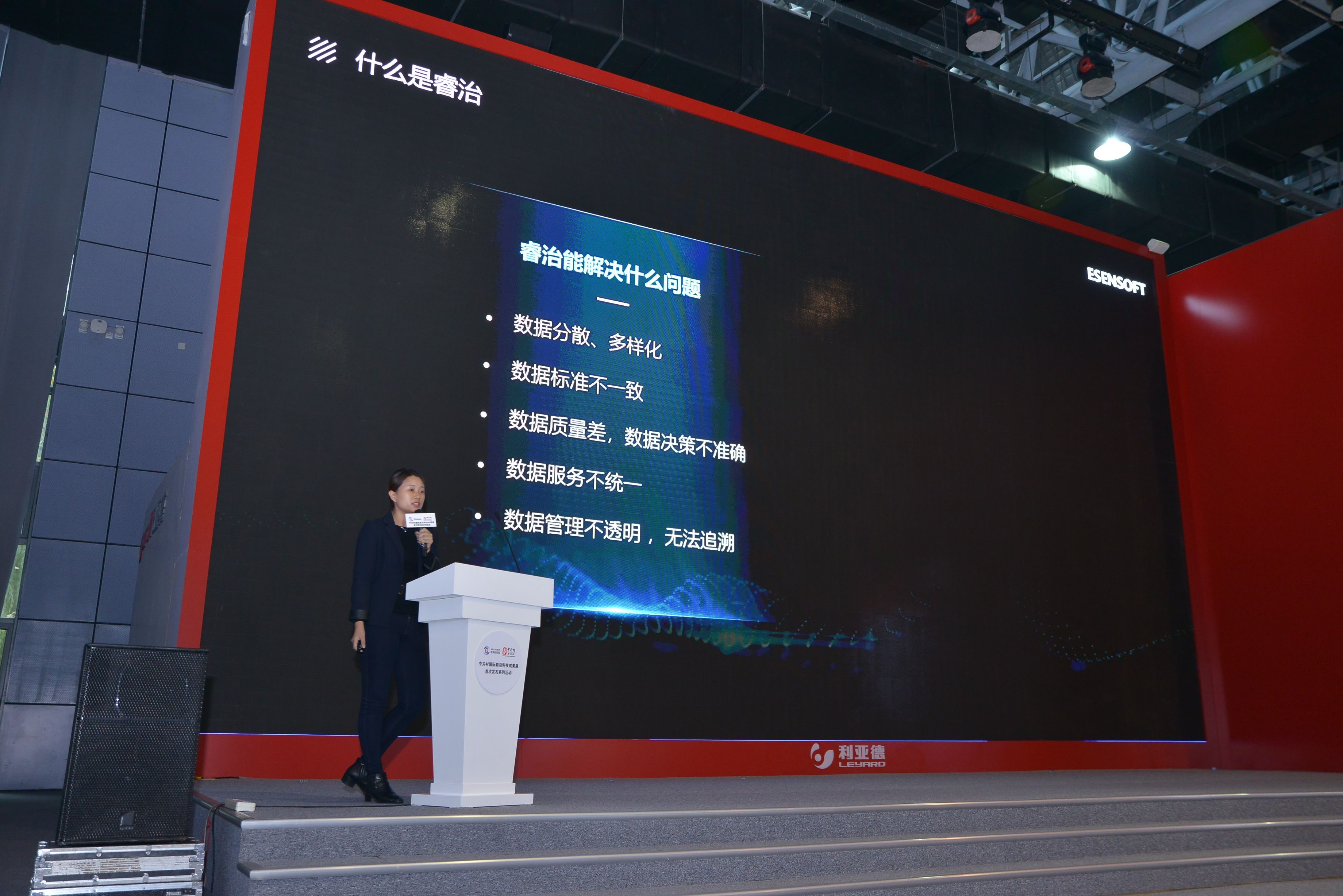 图为亿信华辰产品总监訾津津进行专场发布 图为亿信华辰产品总监訾津津进行专场发布